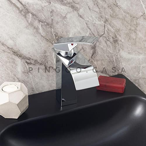 Pingoo.Casa, Torneira para Banheiro, Misturador Monocomando, Cascata, Baixa Paraná, Prata