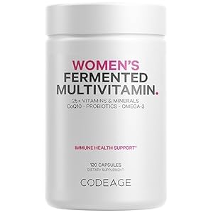 Codeage Women’s Daily Multivitamin, 25+ Vitamins & Minerals, Fermented, Organic Whole Foods, Probiotics Supplement – Vitamin A, Vitamin B, Vitamins C, D, E & K, Omega 3, Zinc – Vegan – 120 Capsules