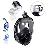 Snorkel Mask 180 Panoramic View Free Breathing Full Face Snorkeling Masks with Detachable GoPro Mount, Dry Top Set Anti-Fog Anti-Leak Diving Mask for Adults & Kids