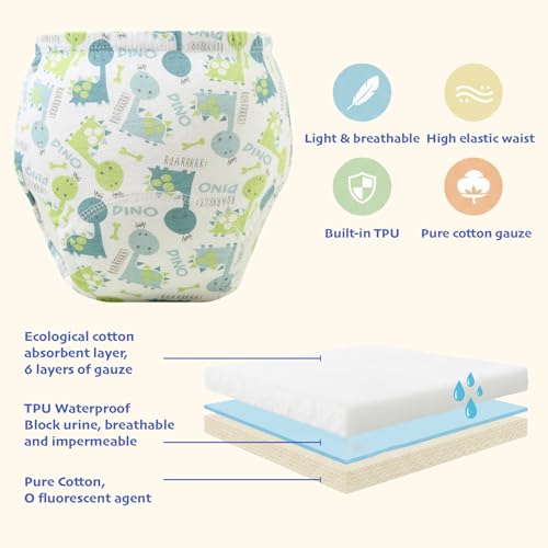 SKY-TOUCH 5PCS Baby Potty Training Pants Cotton, Soft Breathable Potty Training Underwear for 1-3 Years, Highly Absorbent Reusable Diapers for Baby Boys & Girls (L, Boy 13-20kg)