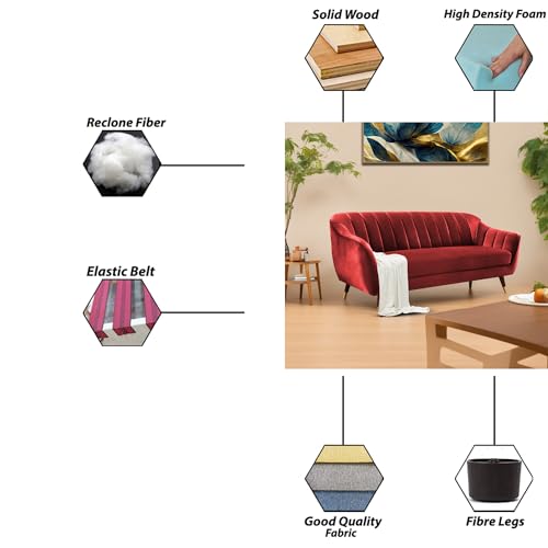 Image of Casaliving Anyse 3 Seater Sofa Set for Living Room (Maroon Fabric) Premium Fabric Sofa
