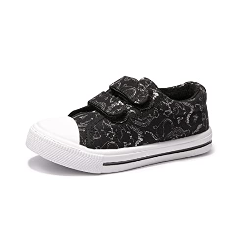 FUNKYMONEY Boys Girls Canvas Sneakers Casual Slip On Adjustable Hook and Loops Walking Shoes for Toddler/Little Kids