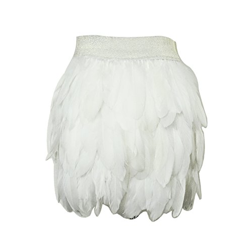 Zakia Women Real Natural Feather Fashion Mid Waist Black Mini A-Line Skirt (White, L) #TOP5
