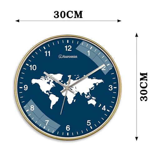 Image of Wall Clock for Living Room Stylish - World Map Design Wall Clock for Office | Silent Non-Ticking | Modern Round Wall Watch for Hall & Bedroom | Premium Decorative Wall Watch