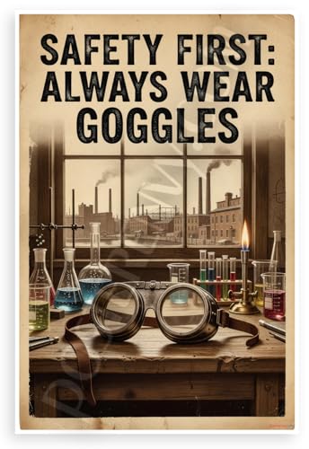 Safety First Always Wear Goggles affiche vintage pour atelier rétro