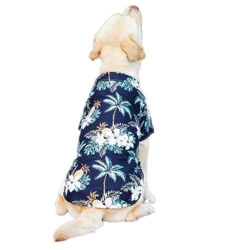 AttRex 可愛い ペット犬の服 Tシャツ 春夏 涼しい 通気 ペット服 ドッグウェア アロハシャツ 小型犬 中型犬 大型犬 猫服 お散歩お出かけウェア (2XL,紺色)