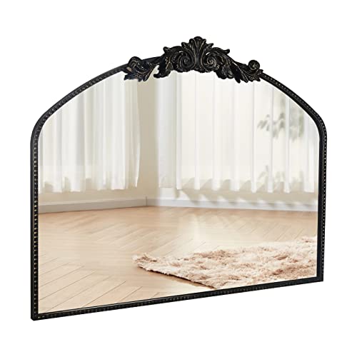 Image of Black Arched Mirror 40 inchX31 inch, Vintage Antique Baroque Mantel Mirror with Black Brush Gold Metal Frame, Ornate Wall Decor for Entryway /Fireplace /Living Room /Hallway /Bathroom /Bedroom