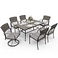 Pamapic 7 Piece Outdoor Dining Set, Rattan Outdoor Patio Furniture Set for Backyard with Iron Outdoor Dining Table, 4 Swivel Deck Chairs, 2 Wicker Chairs and Removable Cushions (Gray)