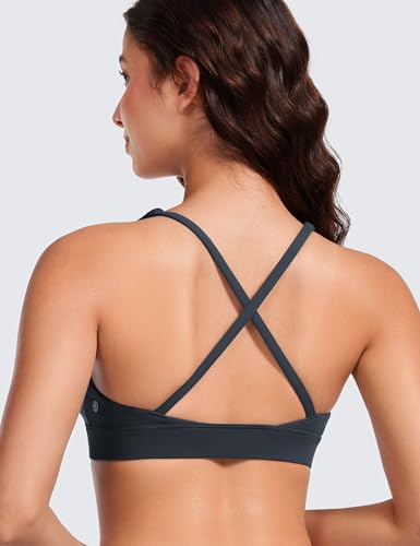 Image of CRZ YOGA Butterluxe Deep V Neck Sports Bras | Light Support, Removable Pads, Yoga, Extremely Soft, Cross Back, Spaghetti Straps, for Women