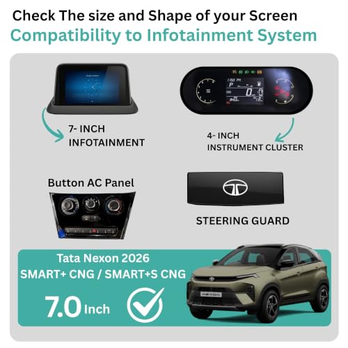 Image of Wisely 4Pcs - Screen Guard for TATA NEXON (2026) SMART+ CNG /SMART+S CNG Car Display Protector - 7 inch INFOTAINMENT + 4 inch MID + STEERING + AC Panel (Manual Buttons) - Stereo Facelift Accessories