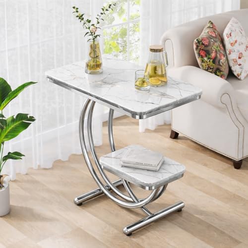 Image of Coffee Table for Living Room End Table Beside Table with Metal Legs Small Accent Tables Snack Table Nightstand for Multipurpose Square Tables (Golden Black) (Silver & White)