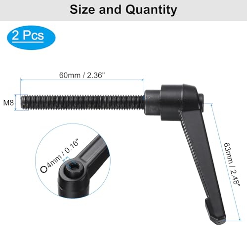 Image of uxcell 4pcs Clamping Lever Adjustable Handle Set Metric M8 x 60mm Male & M8 Female Thread Level Handles Hand Stud Knobs Quick Release Black for Lathe Machinery