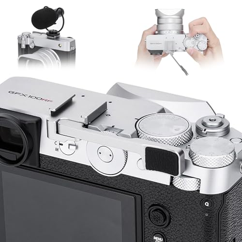 Image of GFX100RF Foldable Thumb Up Grip Rest Holder for Fujifilm GFX100RF - Silver | GFX 100RF Thumb Grip w Built-in Cold Shoe Mount & Hot Shoe Cover Protector Thumb Rest Support,Not Affect Use of Camera Button