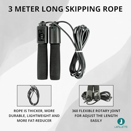 Image of LAFILLETTE Plastic New Jump Ropes With Counter Sports Fitness Adjustable Counting Jump Skip Rope (Black), Spongy