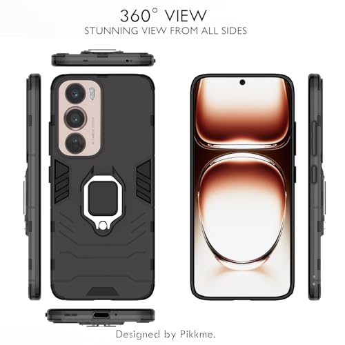 Image of Pikkme D5 Tough Armor Back Cover | 360 Protection Case | Ring Holder Stand Bumper Case for Oppo Reno 12 Pro 5G (Black)