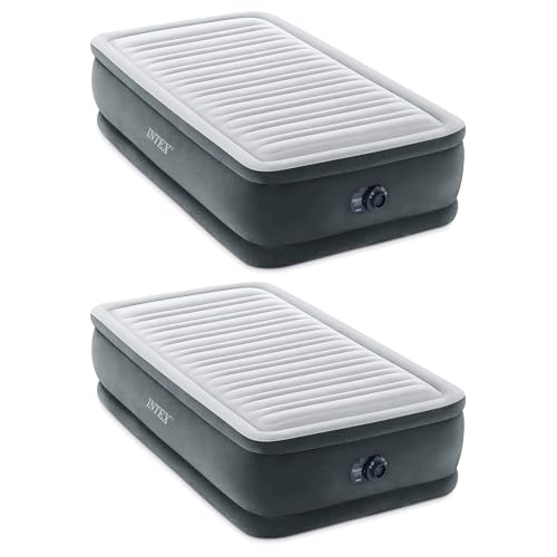 Image of Intex Twin Size Dura Beam Deluxe Comfort Plush Air Mattress Fiber Tech Airbed with Built-in Pump and Portable Storage Carrying Case, 2 Pack, Gray