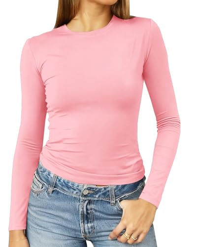Image of Abardsion Women's Slim Lightweigh Long Sleeve T Shirts | Fall Clothes 2026 Casual Basic Crewneck Going Out Crop Tops Y2K