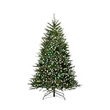 Aovotreena 6FT Pre-Lit Artificial Christmas Tree with 600 Pre Lit Multicolored Lights, 1838 PVC Branch Tips,Green Dunhill Fir Xmas Tree, Foldable Metal Base for Home, Party Holiday Décor