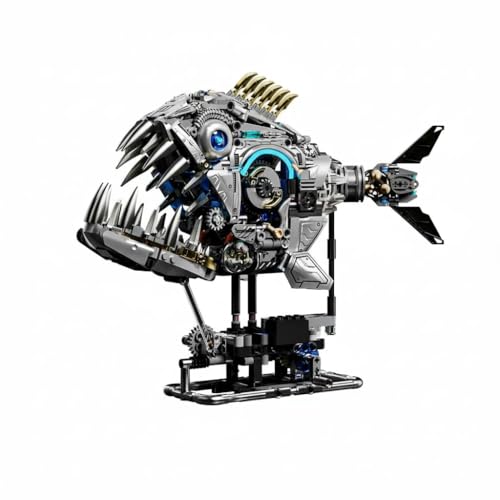 Image of SKY LINE OCEAN Mechanical Piranha Building Block Kit, 1085+ PCS Hand-Crank Gear Driven Motion Model, Multi-Joint Mechanical Fish STEM Construction Set for Teens & Adults, 5-Year Structural Warranty