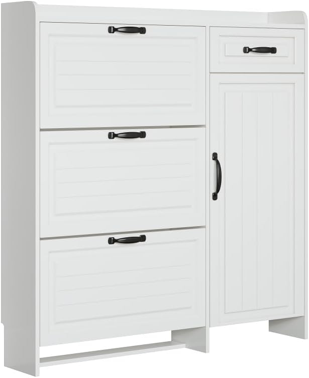 White Color Shoe Cabinet with 4 Doors 1 Drawers,Large Space for Storage