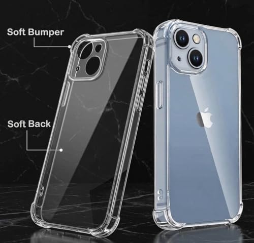Image of Fashionury 3D Raised Transparent Crystal Clear Back Cover for iPhone 15 | Shockproof Design | Anti-Slip Grip | Camera Protection | 360 Degree Protection Mobile Case