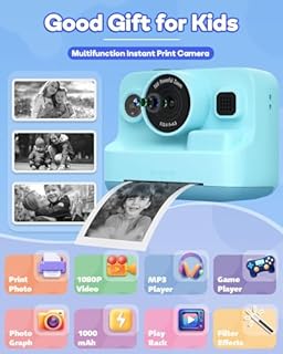Dylanto Kids Camera Instant Print,1080P Kids Instant Cameras That Print Photos,Christmas Birthday Gifts for Girls Age 3-12,Portable Toy for 3 4 5 6 7 8 9 10 Year Old Girls Boys-Blue