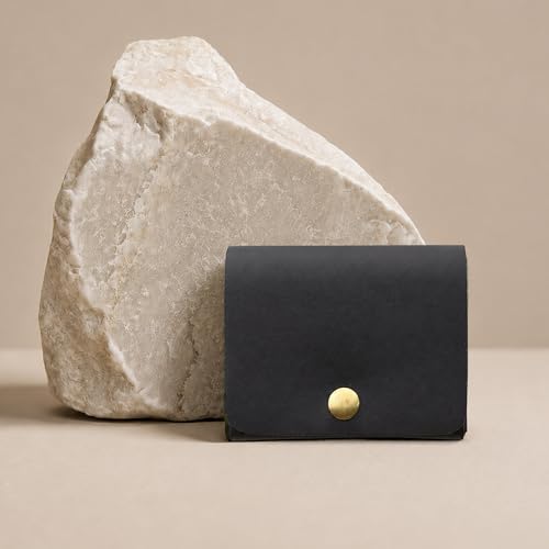 Image of STRUTT Crushed Finish Genuine Leather Batua Wallet for Men & Women | Handcrafted Black Leather Cash & Card Holder | Snap Button Closure | Compact Ethnic Money Pouch