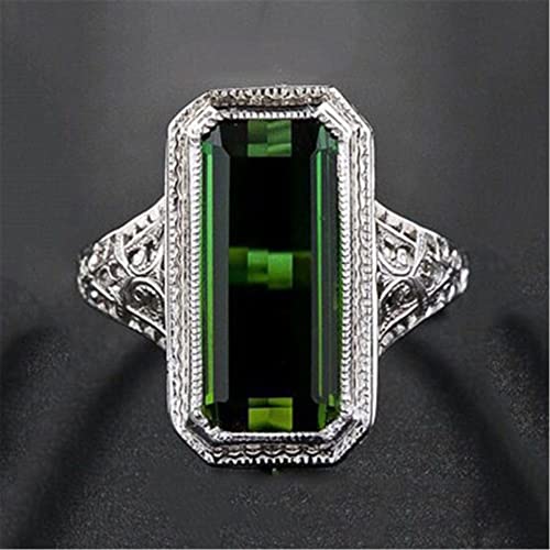 DTECGOUG 925 Sterling Silver Shiny Emerald Square Cut Green Simulated Emerald Vintage Silver Women's Ring Handmade Ring Single Stone Engagement Ring4