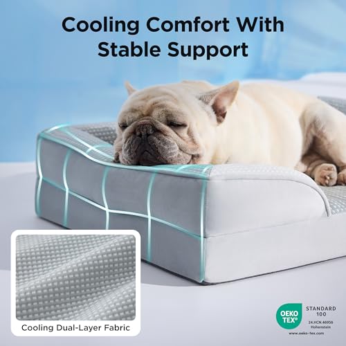Image of Bedsure Cooling Dog Bed Medium Size Dogs - Orthopedic Medium Dog Cat Cooling Bed Washable, Pet Couch Sofa with Waterproof Removable Cover, Pets Bed with Nonskid Bottom, Cooling Grey, 28 inch