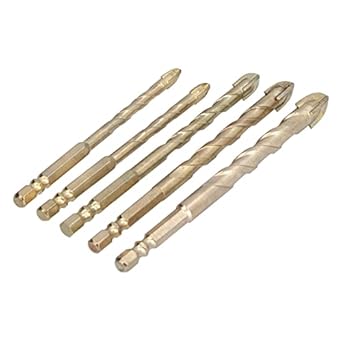 Generic Drill Bit, Drilling Bits Tool Cemented Carbide 5Pcs Spear Head for Tile for Glass for Concrete(Gold)