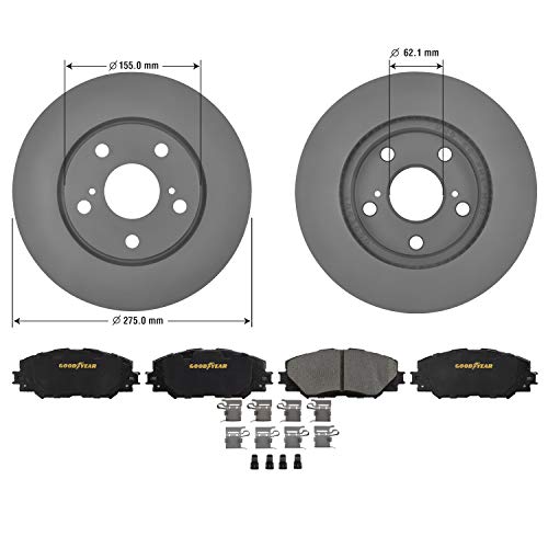Goodyear Brakes Prk91862F | Front Premium Brake Kit With Pair (2) Of Antiox Coated Brake Rotors And Ceramic Brake Pads Fits Lexus Hs250H 12-10; Scion Xb 15-08; Toyota Prius V 17-12, Rav4 18-06 #TOP2