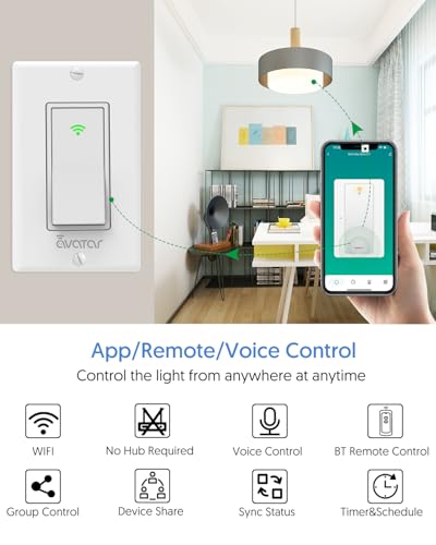 Smart Light Switch with Bluetooth Remote, Single Pole One-Way WiFi Wall Switch, Smart Life App & Voice Control, Compatible with Alexa & Google Assistant, Neutral Wire Required, No Hub Needed
