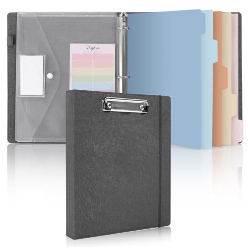 Classeur à 3 anneaux avec porte-bloc gris anti-perte de notes pour feuilles mobiles