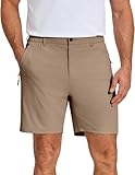 COOFANDY Men's Casual Shorts 7' Lightweight Golf Shorts Stretch Flat Front Hybrid Shorts with Pockets, Khaki, M