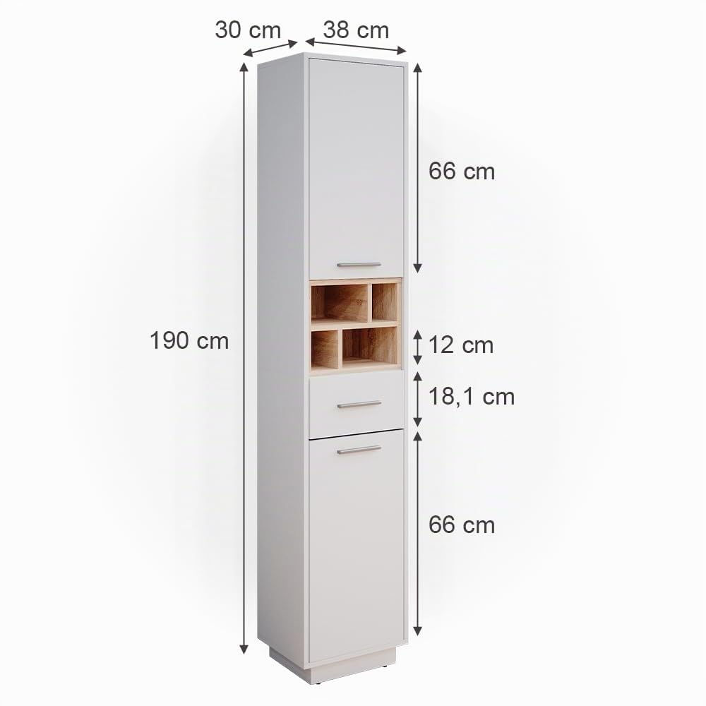 Vicco Mobile bagno alto Beatrice, Bianco, 38 x 190 cm | per la conservazione di articoli da bagno e compatibile con Beatrice