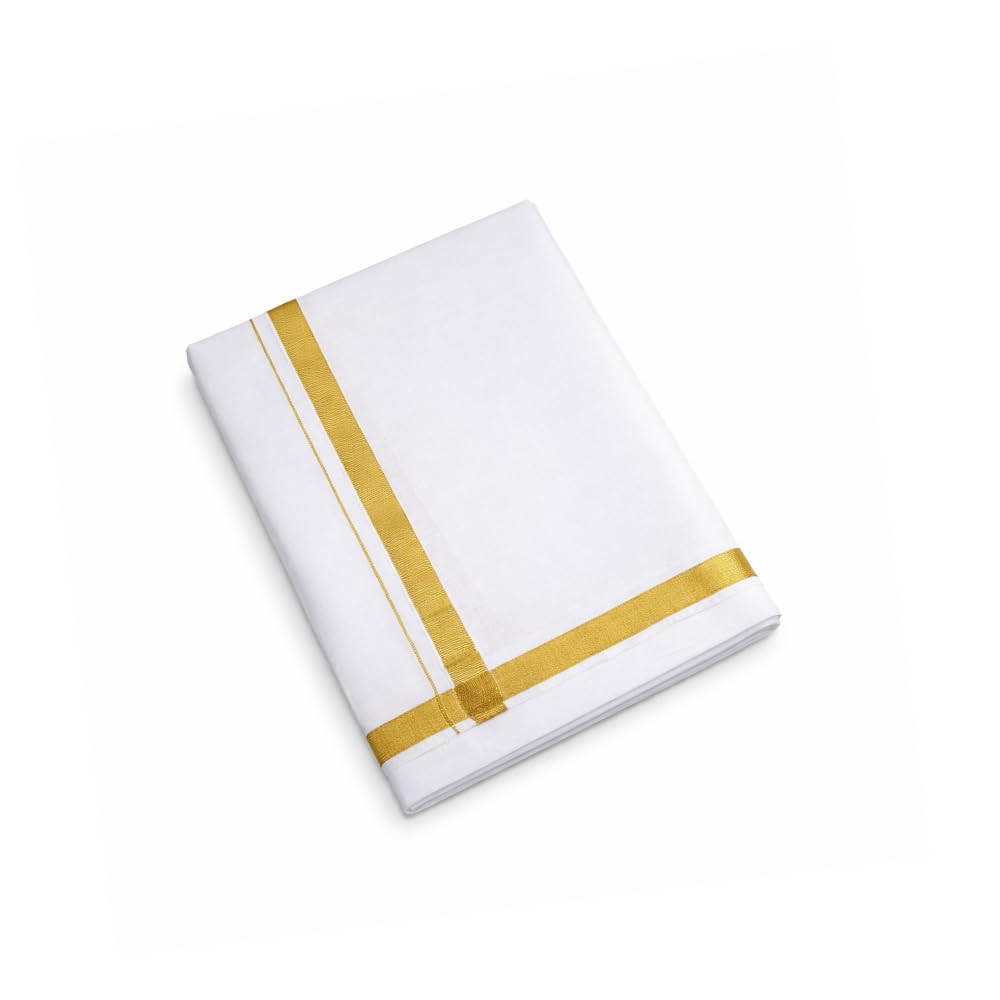 Threadglows Traditional Cotton Dhoti for Men with Gold Zari Border | White Veshti for Temple, Wedding & Festivals | Free Size Single Dhoti 2.00 Mtrs/Double dhoti 3.80 Mtrs-picture-14
