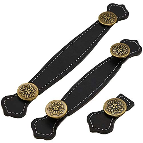 Boutons de Porte en Cuir Marron et Finition Vintage Bronze
