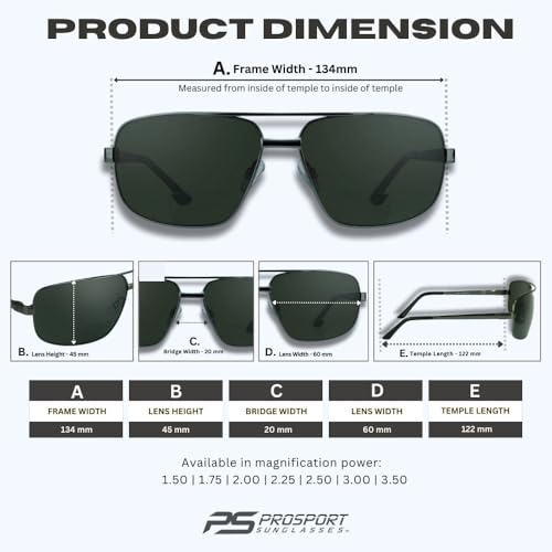 proSPORT Square Aviator Polarized Bifocal Sunglasses Gunmetal Frame Smoke Lens +2.50 for Men. Nearly Invisible Line Readers4