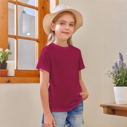 Kids Girls Cotton Short Sleeve Tops Solid Crewneck Breathable Athletic Casual Shirts Comfy Soft Blouse Basic Tees3