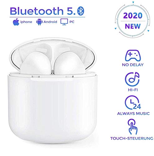 Auriculares Inalámblicos Bluetooth 5.0 Cascos, Mini TWS Sin Cable Cascos In-Ear con Micrófonos Dual, Audífonos Deportivos con Caja de Carga 25 hrs, compatibles con Todos los Auriculares Bluetooth