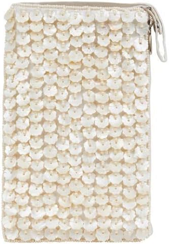 Bamboo Trading Company SHB472 Capiz Flower Club Bag, 7-inch Height, White