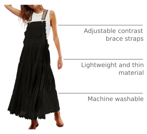 Image of Women Bib Overall Dress Jumper Babydoll Pinafore Dress Embroidered Lace Maternity Straps Suspender Dress