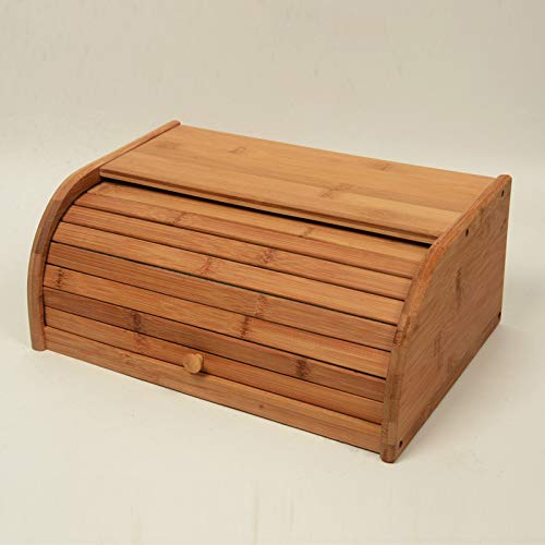 THE WHITE SHOP Premium Bamboo Bread Box, Bread Storage And Organizer, Organizer For Kitchen Countertop, Assembly Required