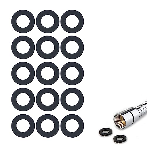 15pcs Black Shower Hose Washer Rubber Seals,1/2 Inch ShowerHose Washer Tap Sealing Rings, ShowerHose Connector Washers,for Shower Head and Hose Connecting Fitting