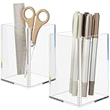 NIUBEE Acrylic Pen Holder 2 Pack,Clear Desktop Pencil Cup Stationery Organizer for Office Desk Accessory