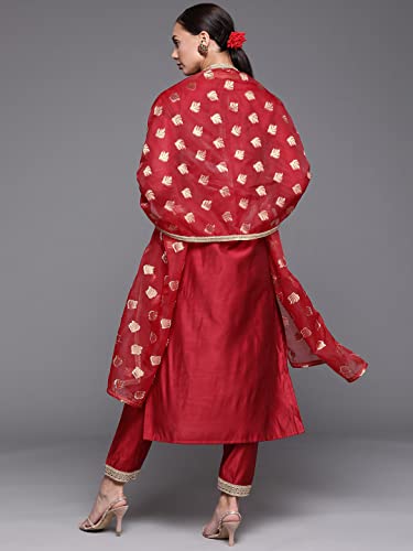 Image of INDO ERA Women's Embroidered Viscose Straight Kurta Palazzo With Dupatta Set (KH9RD4331)