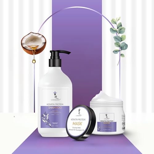 Image of LA'BANGERRY Keratin Protin Shampoo & Mask Combo | Enriched with Almond & Eucalyptus Oil | Anti-Frizz, Nourishing & Strengthening Hair Care Kit (250ml+250g)