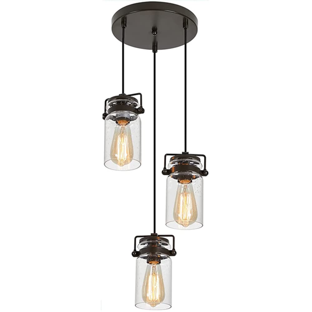 PLQWUJD Exquisite Chandelier Industrial Style Clear Glass Shade Kitchen Pendant Lighting Over Island Hanging Light Fixtures Wrought Iron Ceiling Chandeliers Lamp for Dining Room Sink