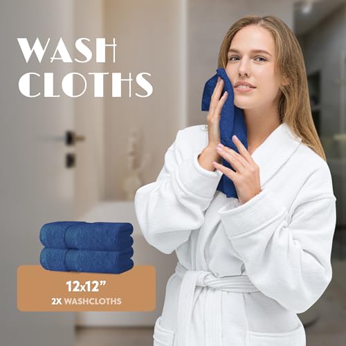 Image of Navy Bath Towel Set of 6-100% Cotton Highly Absorbent Towels for Bathroom, 2 Luxury Bath Towels 650GSM, 2 Hand Towels, 2 Washcloths