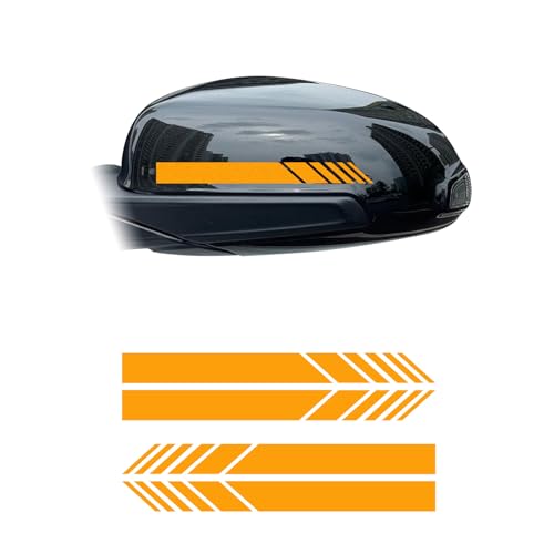 Image of Augeny 4 PCS Car Rear View Mirror Stickers, Waterproof Vinyl Auto Side Rearview Mirror Stripes, Universal Reflective Anti-Collision Striped Warning Decal for Most Vehicles (Yellow)